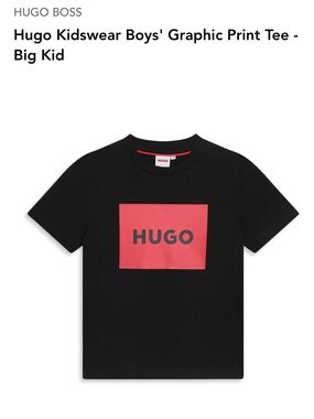 Hugo Boss Boys' Black Short-Sleeve Tee with Red Logo Box 16 years